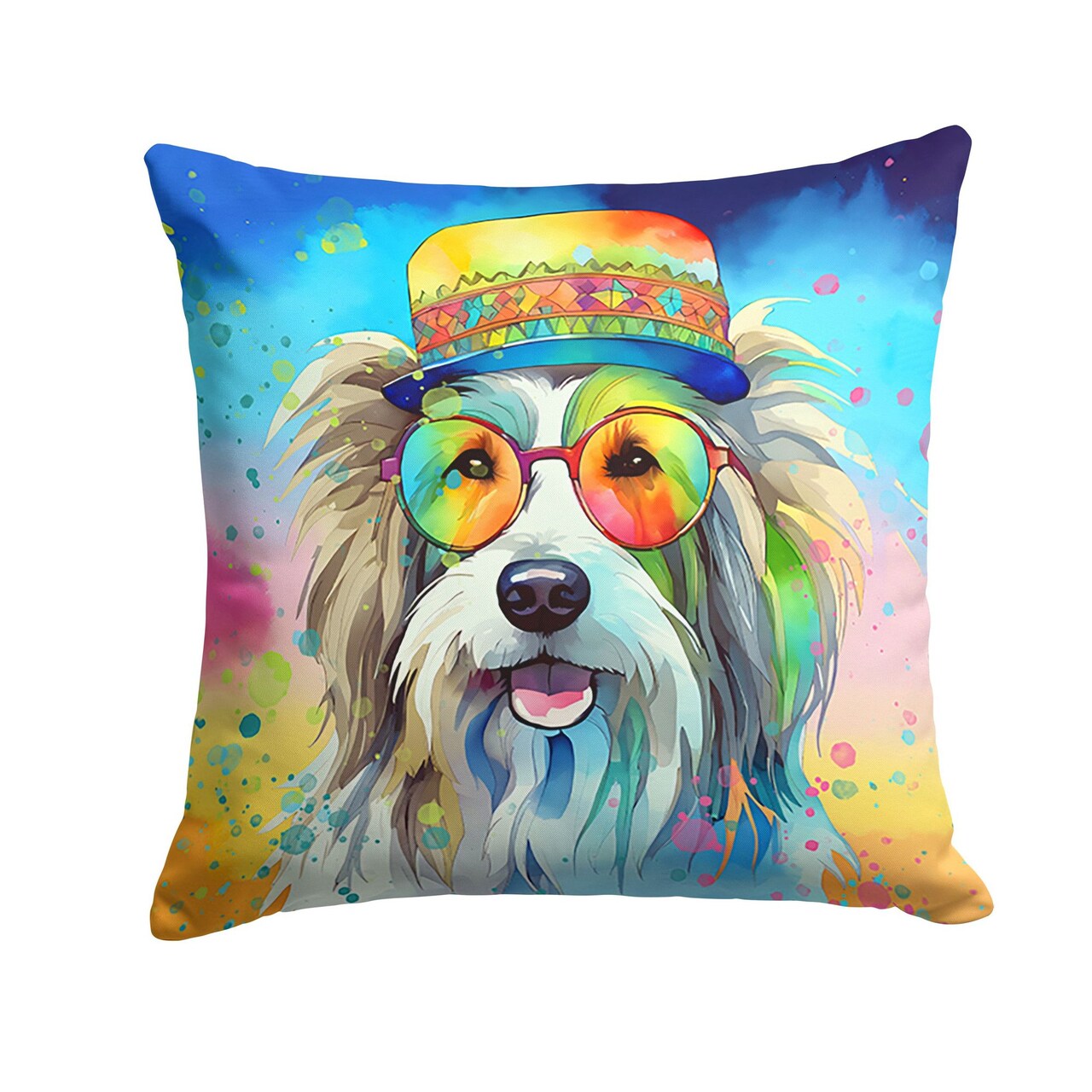 Edge Collections - 14" X 14" - Multicolor - Bearded Collie Hippie Dawg Throw - 1 Piece